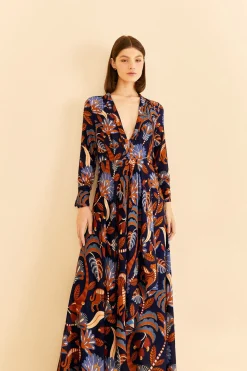  BLUE NATURE BEAUTY LONG SLEEVE MAXI DRESS