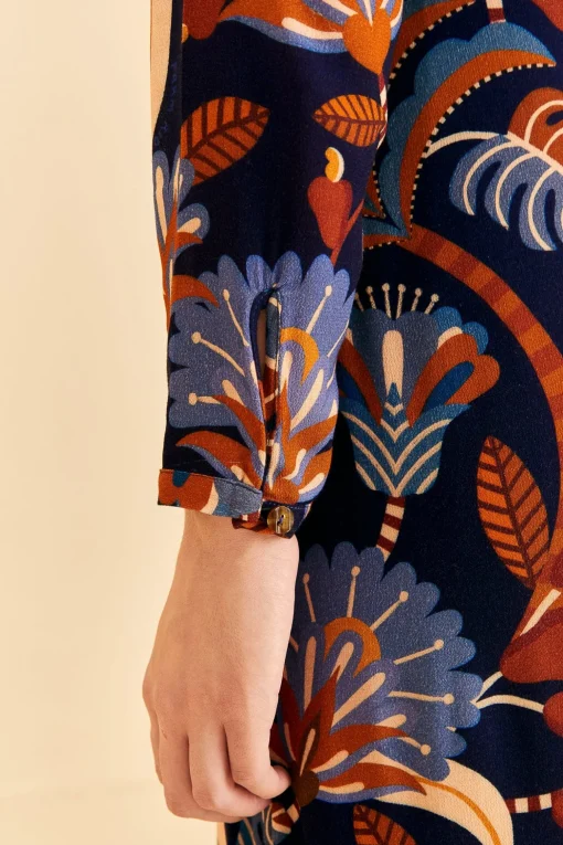  BLUE NATURE BEAUTY LONG SLEEVE MAXI DRESS