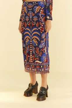  BLUE NATURE BEAUTY SCARF KNIT MIDI SKIRT
