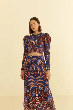  BLUE NATURE BEAUTY SCARF KNIT MIDI SKIRT