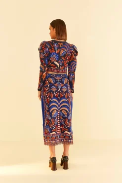  BLUE NATURE BEAUTY SCARF KNIT MIDI SKIRT