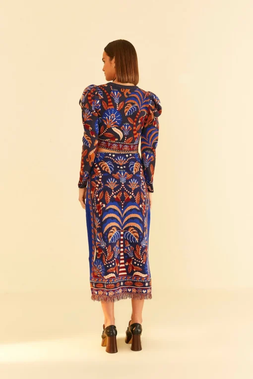 BLUE NATURE BEAUTY SCARF KNIT MIDI SKIRT