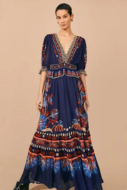  BLUE NATURE BEAUTY SHORT SLEEVE MAXI DRESS