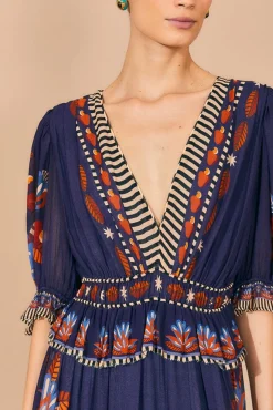  BLUE NATURE BEAUTY SHORT SLEEVE MAXI DRESS
