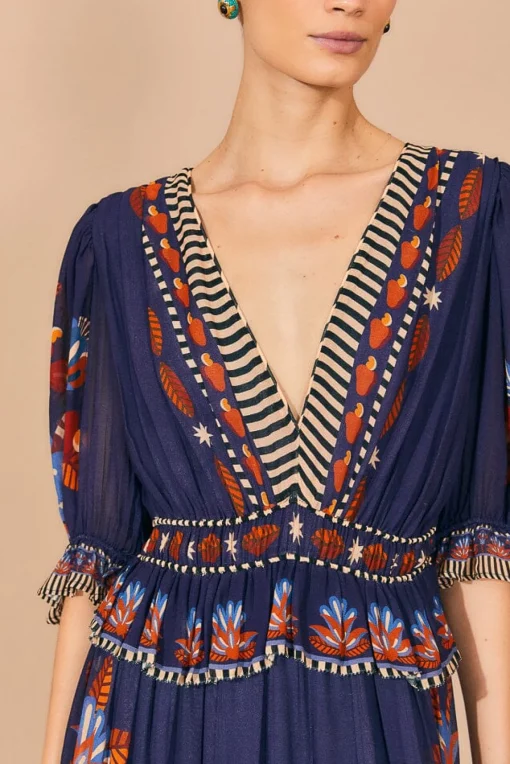  BLUE NATURE BEAUTY SHORT SLEEVE MAXI DRESS