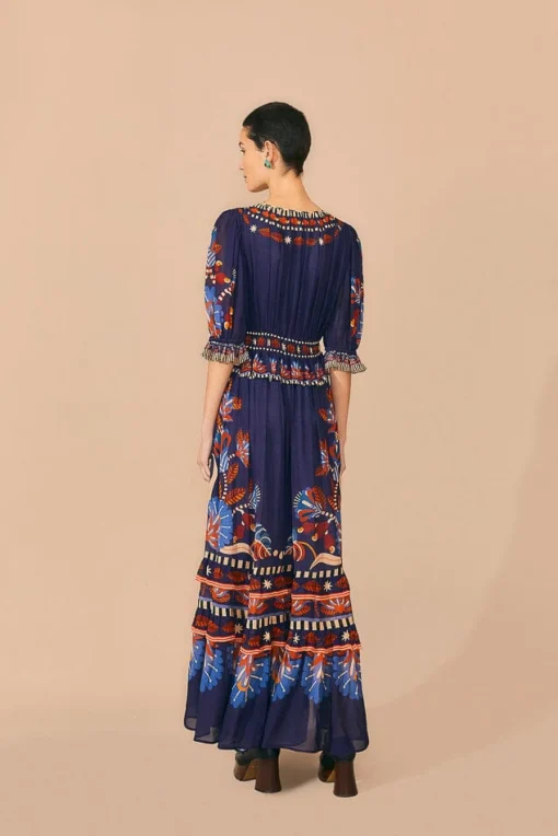  BLUE NATURE BEAUTY SHORT SLEEVE MAXI DRESS