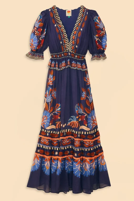  BLUE NATURE BEAUTY SHORT SLEEVE MAXI DRESS