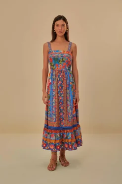  BLUE STITCHED GARDEN MAXI DRESS