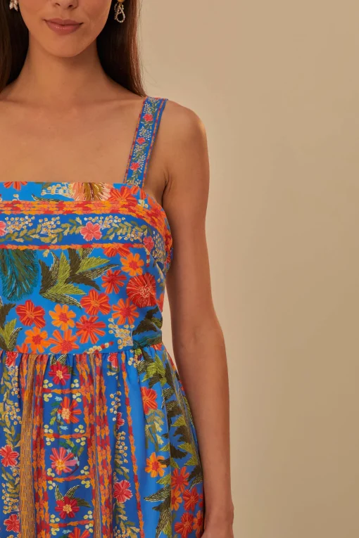  BLUE STITCHED GARDEN MAXI DRESS