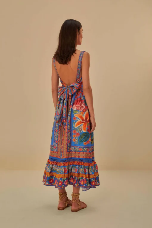  BLUE STITCHED GARDEN MAXI DRESS