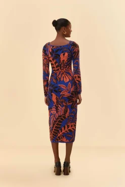  BLUE TROPICAL GOLD LONG SLEEVE DRESS