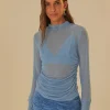  BLUE TULLE LONG SLEEVED BLOUSE