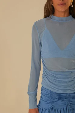  BLUE TULLE LONG SLEEVED BLOUSE