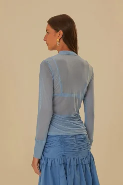  BLUE TULLE LONG SLEEVED BLOUSE