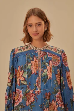  BLUE WONDERFUL BOUQUET LONG SLEEVE BLOUSE