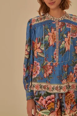  BLUE WONDERFUL BOUQUET LONG SLEEVE BLOUSE