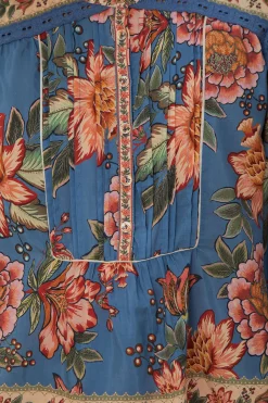  BLUE WONDERFUL BOUQUET LONG SLEEVE BLOUSE