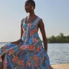  BLUE WONDERFUL BOUQUET SLEEVELESS MAXI DRESS