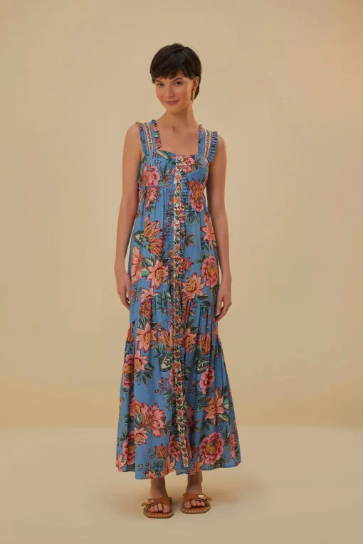  BLUE WONDERFUL BOUQUET SLEEVELESS MAXI DRESS