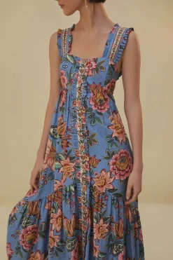  BLUE WONDERFUL BOUQUET SLEEVELESS MAXI DRESS