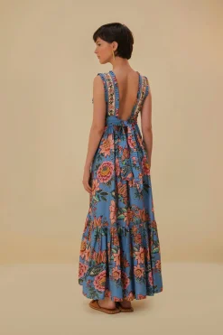  BLUE WONDERFUL BOUQUET SLEEVELESS MAXI DRESS