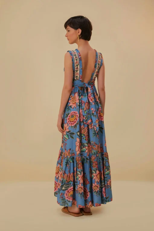  BLUE WONDERFUL BOUQUET SLEEVELESS MAXI DRESS