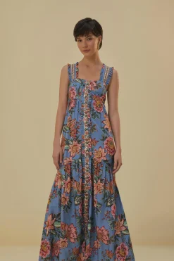  BLUE WONDERFUL BOUQUET SLEEVELESS MAXI DRESS