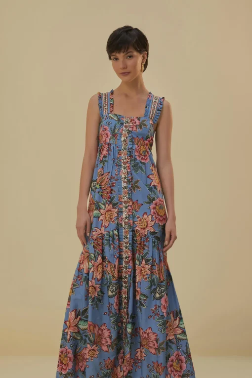  BLUE WONDERFUL BOUQUET SLEEVELESS MAXI DRESS