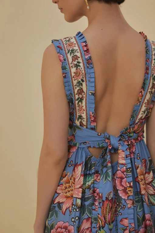  BLUE WONDERFUL BOUQUET SLEEVELESS MAXI DRESS