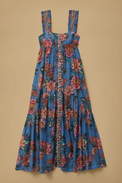  BLUE WONDERFUL BOUQUET SLEEVELESS MAXI DRESS