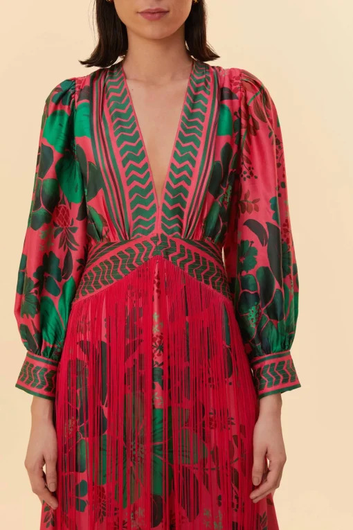  BLUSH FLORAL YARD FRINGE MAXI DRESS