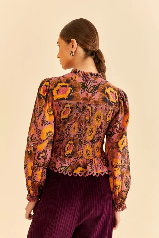  BLUSH GARDEN BLOOM SMOCKED BLOUSE