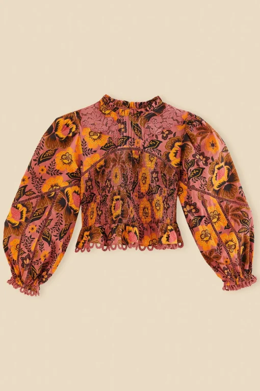  BLUSH GARDEN BLOOM SMOCKED BLOUSE