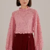  BLUSH PINK GUIPURE LONG SLEEVE BLOUSE