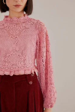  BLUSH PINK GUIPURE LONG SLEEVE BLOUSE