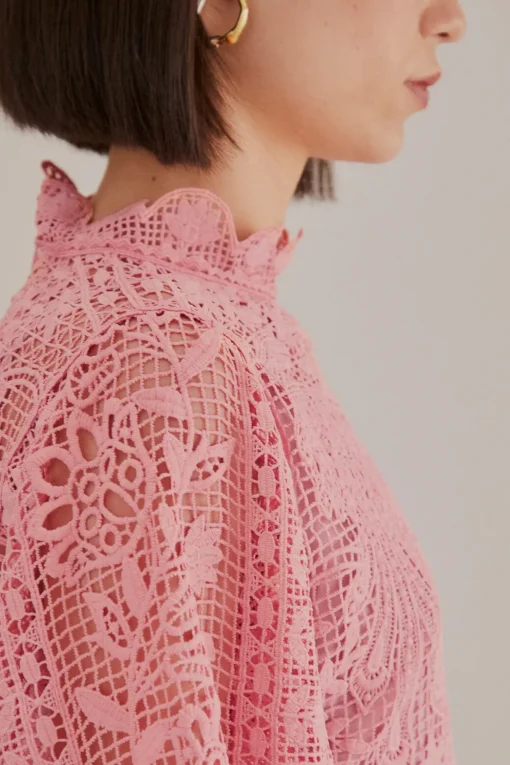  BLUSH PINK GUIPURE LONG SLEEVE BLOUSE