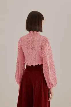  BLUSH PINK GUIPURE LONG SLEEVE BLOUSE