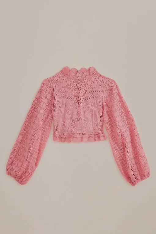 BLUSH PINK GUIPURE LONG SLEEVE BLOUSE