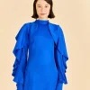  BRIGHT BLUE BACKLESS RUFFLE SLEEVE MINI DRESS