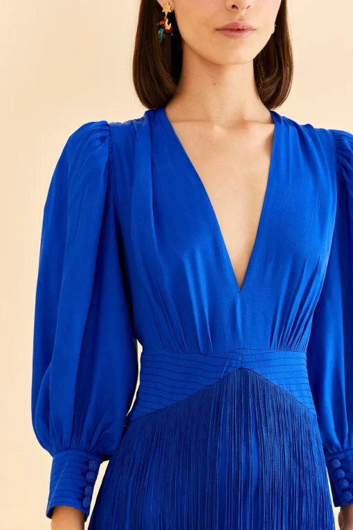  BRIGHT BLUE FRINGES MAXI DRESS