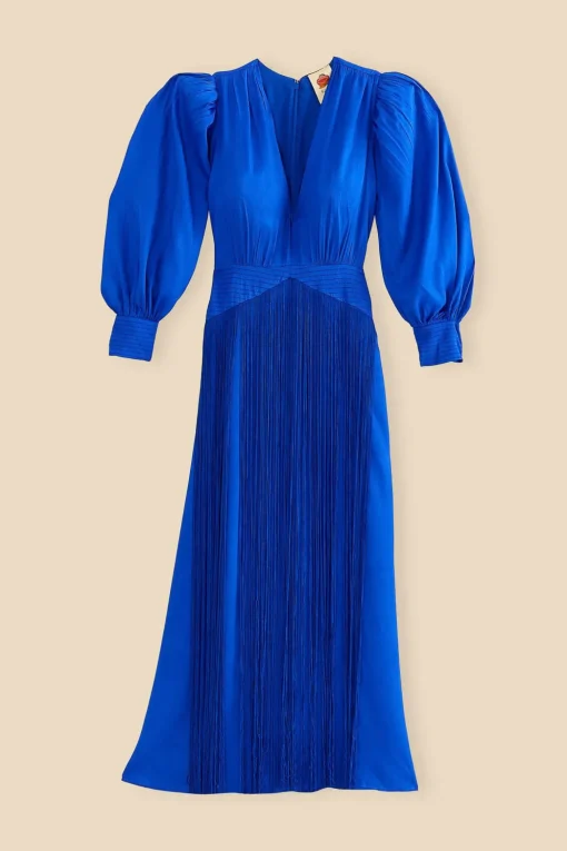  BRIGHT BLUE FRINGES MAXI DRESS