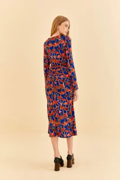  BRIGHT BLUE MUSHROOM SKETCH LENZING™ ECOVERO™ VISCOSE MIDI DRESS