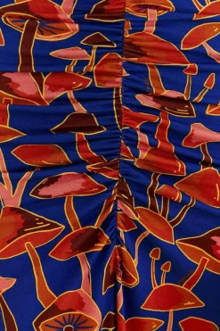  BRIGHT BLUE MUSHROOM SKETCH LENZING™ ECOVERO™ VISCOSE MIDI DRESS