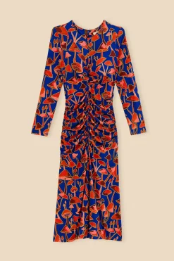  BRIGHT BLUE MUSHROOM SKETCH LENZING™ ECOVERO™ VISCOSE MIDI DRESS