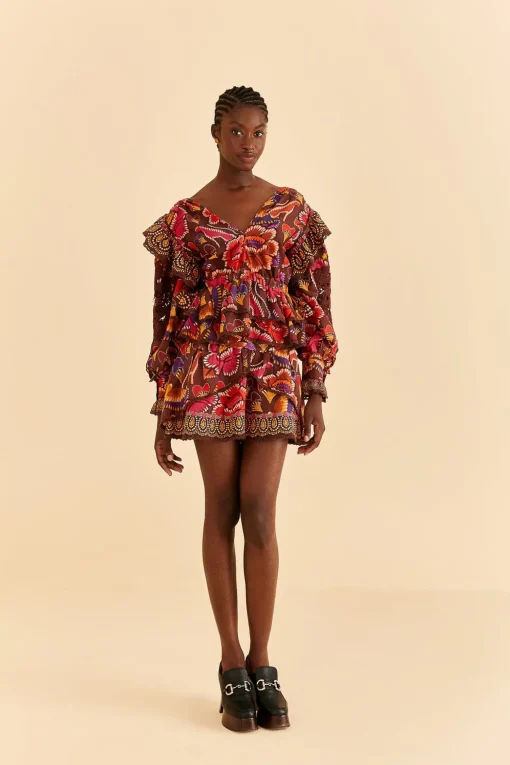  BROWN BRIGHT FLORA MINI SKIRT