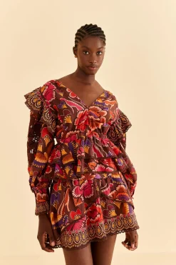  BROWN BRIGHT FLORA MINI SKIRT
