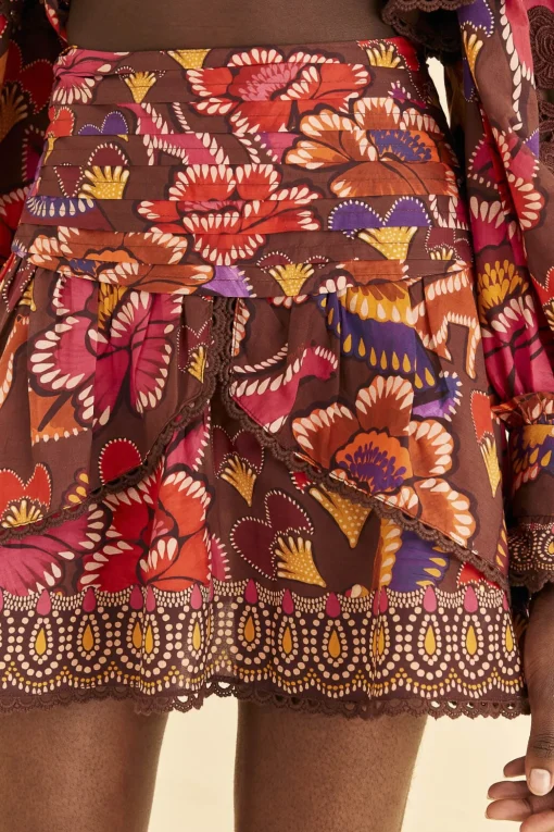  BROWN BRIGHT FLORA MINI SKIRT