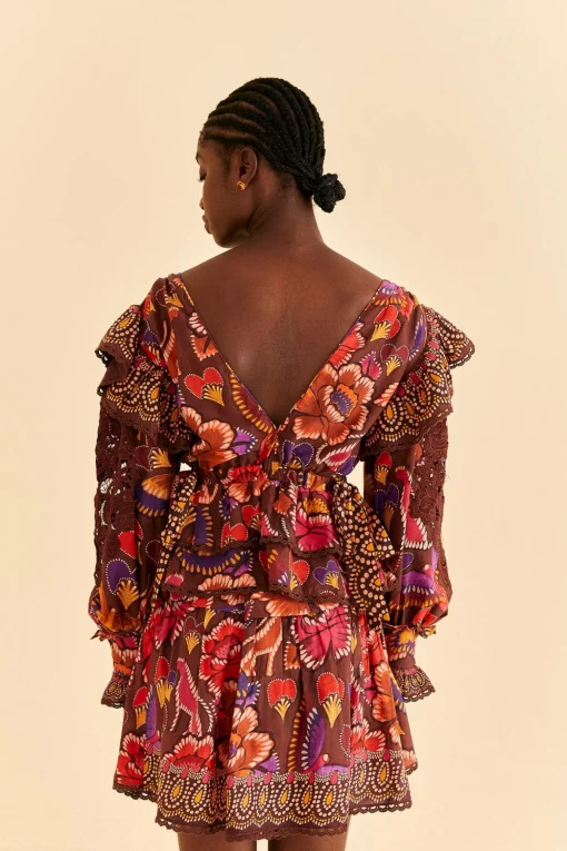  BROWN BRIGHT FLORA MINI SKIRT