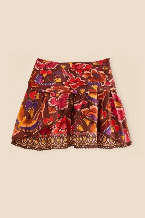  BROWN BRIGHT FLORA MINI SKIRT