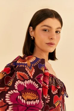  BROWN BRIGHT FLORA SHORT SLEEVE MIDI DRESS